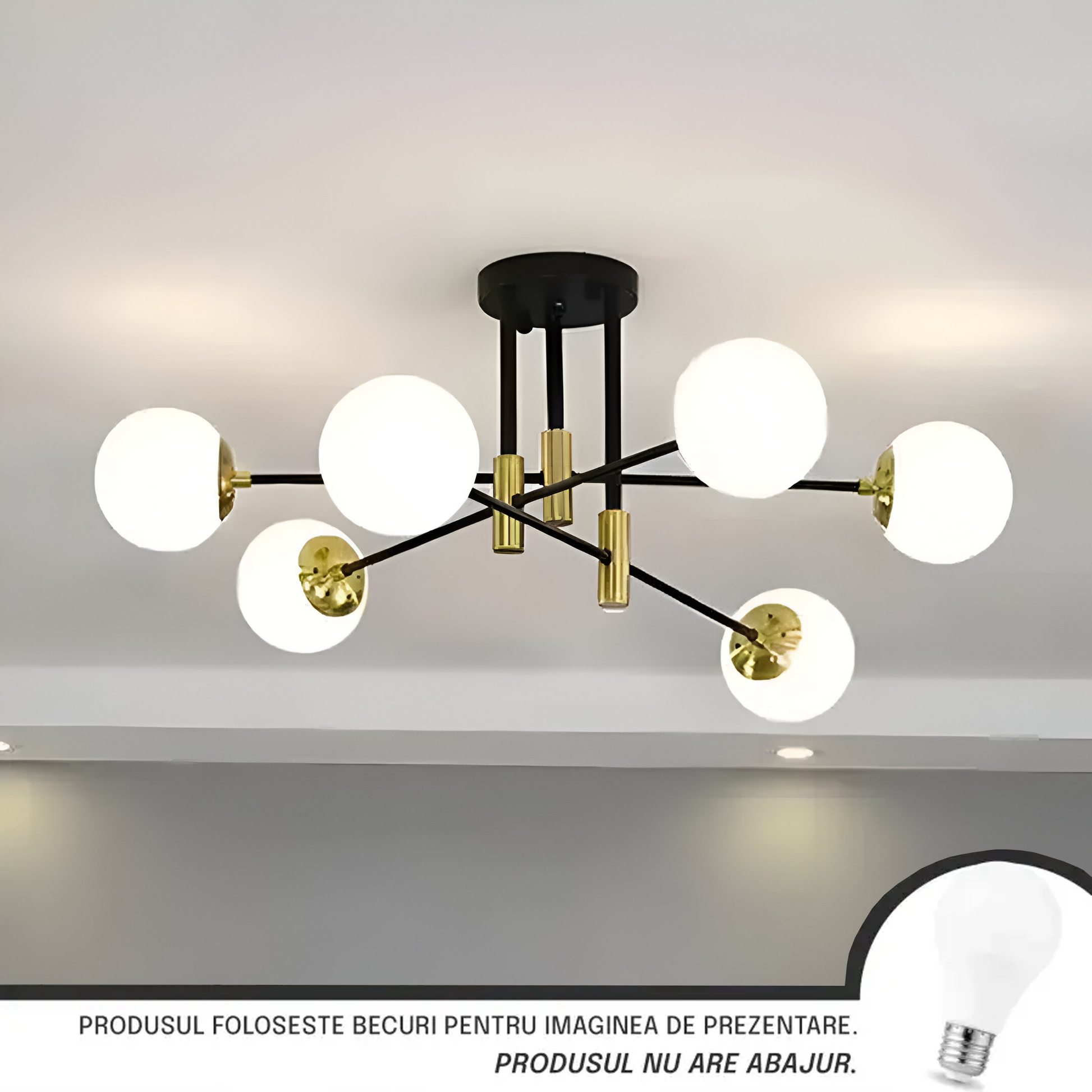 Kulatý bílý glóbusový lustr, PENTHOUSE Lounge, 6xE27, černá / zlatá, kov Moderní lustry Výchozí název Alessandro Design