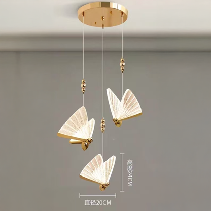 Akrylové LED závěsné světlo Butterfly 9W, teplé/neutrální/studené světlo 3000K/4000K/6000K, zlato, kov a akryl, výškově nastavitelné LED lustry Výchozí název Alessandro Design