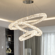 Závěsný LED lustr s dálkovým ovládáním a krystalem CAYDEN 200W, 3 kruhy, studené/teplé/neutrální světlo, stmívatelný, lesklý chrom, nastavitelná výška LED lustr Výchozí název Alessandro Design