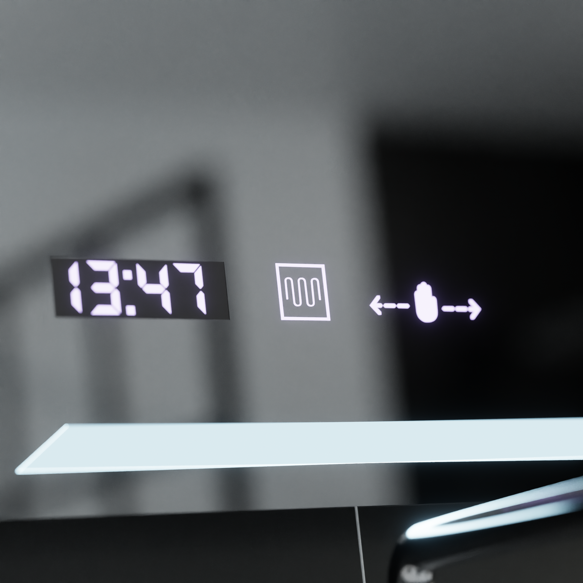 Obdélníkové LED zrcadlo, 80x60cm, Rayonnement MotionGlow Marcello, Demister System, Hodiny & Teploměr, Stmívatelná zrcátka Marcello Výchozí název Alessandro Design