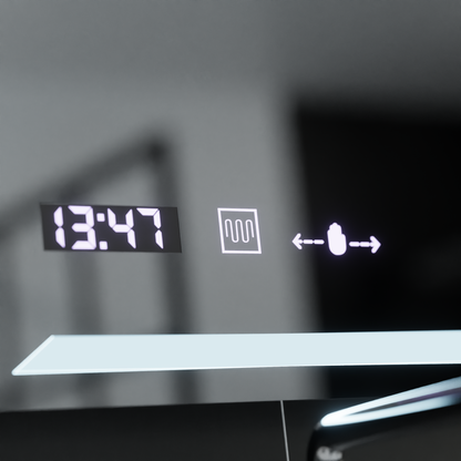 Obdélníkové LED zrcadlo, 80x60cm, Rayonnement MotionGlow Marcello, Demister System, Hodiny & Teploměr, Stmívatelná zrcátka Marcello Výchozí název Alessandro Design