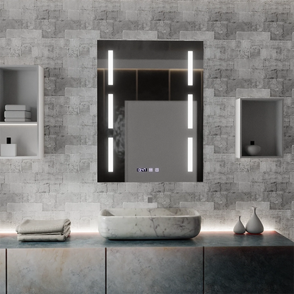 Zrcadlo LED Touch Erich S86/60X80 Systém odmlžování, hodiny a teplota 60x80 cm