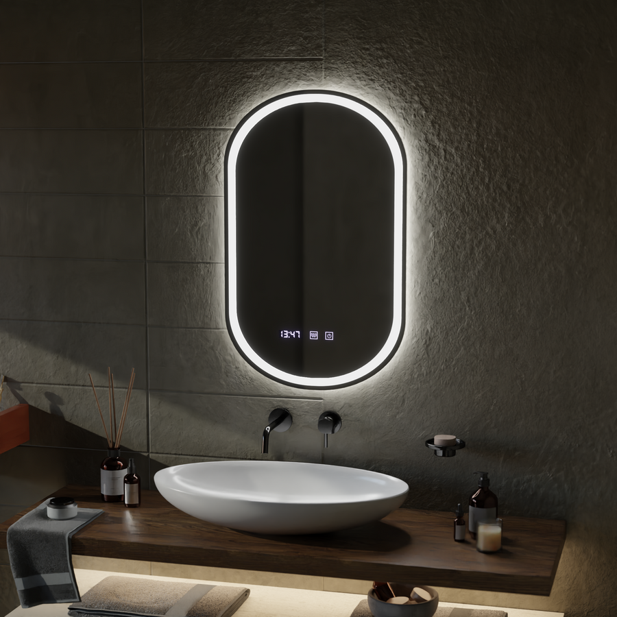 LED dotykové zrcadlo ONIRA Systém odmlžování, hodiny a teplota 50x80 cm Zrcadla Korman S Výchozí název Alessandro Design