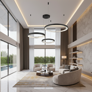 Závěsný LED lustr s dálkovým ovládáním, K9 Crystals, 80W, 3 kruhy, studené/teplé/neutrální světlo, stmívatelný, černý, výškově nastavitelný