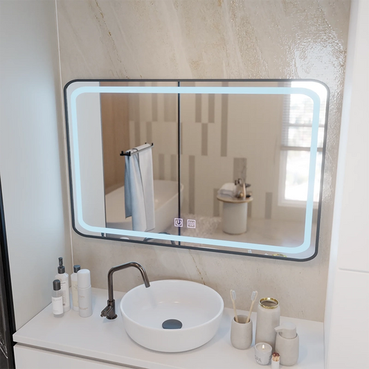 Obdélníkové LED zrcadlo 100x65cm EDGE Touch Demister System, černý rám