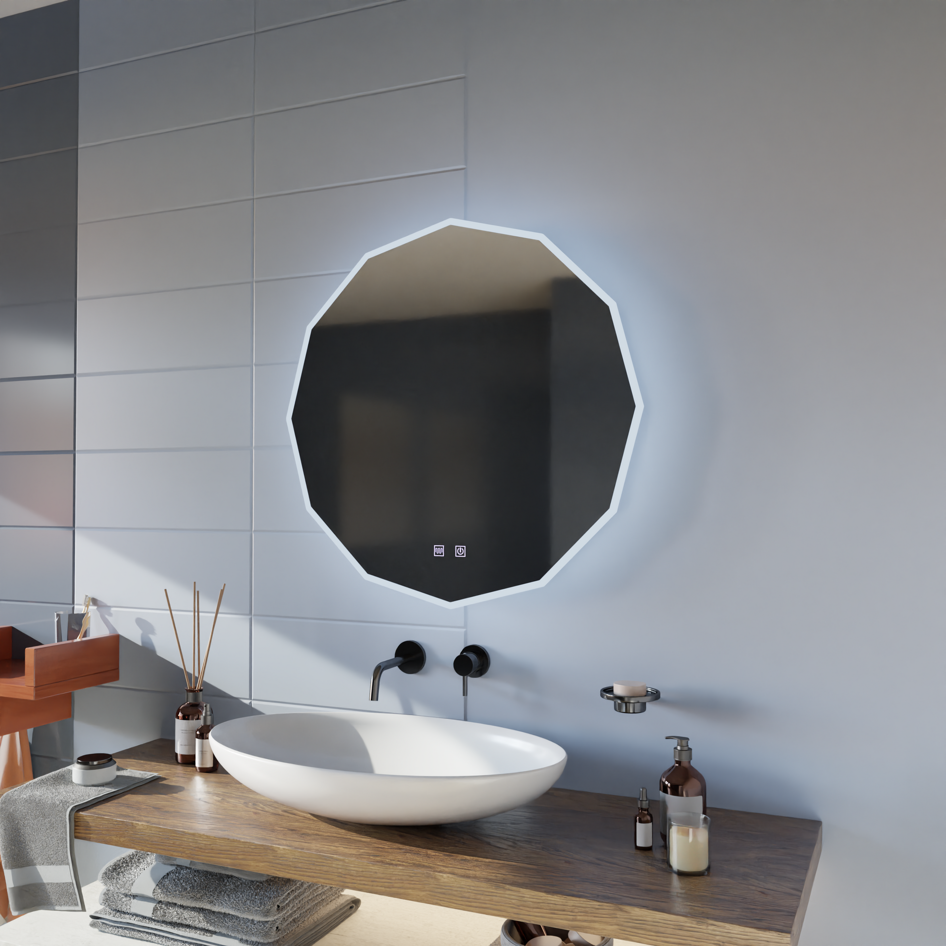 LED kulaté zrcadlo, 80 cm, VIVO Touch, Demister System, stmívatelná zrcátka Korman E Výchozí název Alessandro Design