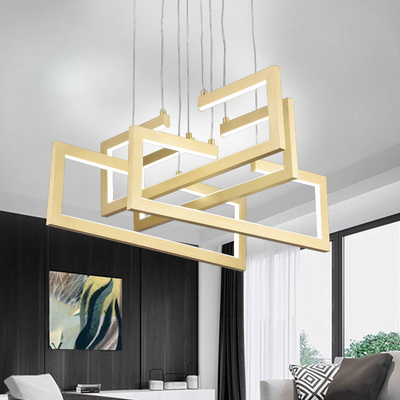 LED lustr s dálkovým ovládáním, Závěsný 96W, 4 prvky, Studené/Teplé/Neutrální světlo, Stmívatelné, Nastavitelná výška, Zlatá