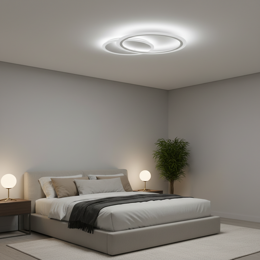 LED lustr s dálkovým ovládáním LUCY 27W, 2 kruhy, studené/teplé/neutrální světlo, stmívatelné, bílý LED lustr s dálkovým ovládáním Výchozí název Alessandro Design