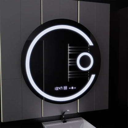 LED kulaté zrcadlo, 22 W, 70 cm, Visio MotionGlow Marcello, systém odmlžování, hodiny a teploměr, kosmetická lupa, stmívatelná Marcello zrcadla Výchozí název Alessandro Design