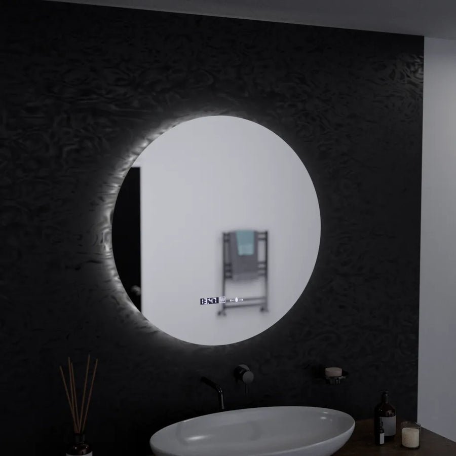 LED kulaté zrcadlo, 60 cm, Serenite MotionGlow Marcello, systém odmlžování, hodiny a teploměr, stmívatelná zrcátka Marcello Výchozí název Alessandro Design