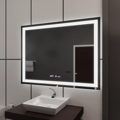 Obdélníkové LED zrcadlo 120x80cm Vérité MotionGlow Marcello, odmlžovací systém, hodiny a teploměr, stmívatelná zrcátka Marcello Výchozí název Alessandro Design