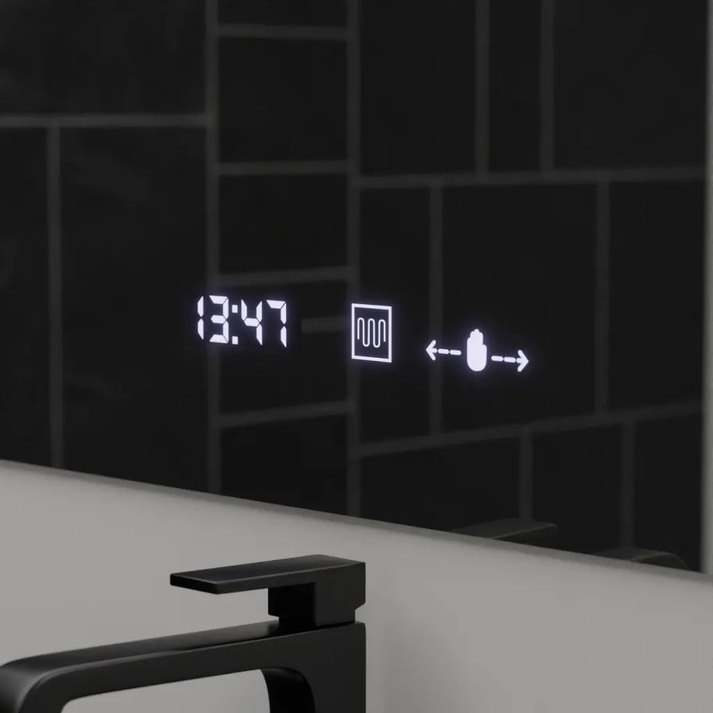 Obdélníkové LED zrcadlo, 120x80cm, ABSOLU MotionGlow Marcello, systém odmlžování, hodiny a teploměr, kosmetická lupa, stmívatelná zrcátka Marcello Výchozí název Alessandro Design