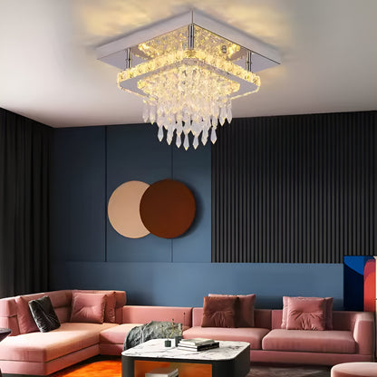 Alberico čtvercový LED lustr, 17W, studené/teplé/neutrální světlo, křišťálový, lesklý chrom Moderní lustry Výchozí název Alessandro Design
