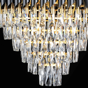 Křišťálový lustr CC900/800X1200, 23xE14, Průměr 80 ​​cm, Výška 120 cm, Lesklá zlatá a černá, Nastavitelná výška, Elegantní Design Křišťálové lustry Výchozí název Alessandro Design