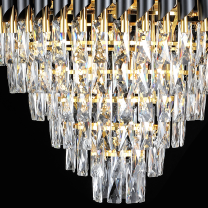 Křišťálový lustr CC900/800X1200, 23xE14, Průměr 80 ​​cm, Výška 120 cm, Lesklá zlatá a černá, Nastavitelná výška, Elegantní Design Křišťálové lustry Výchozí název Alessandro Design