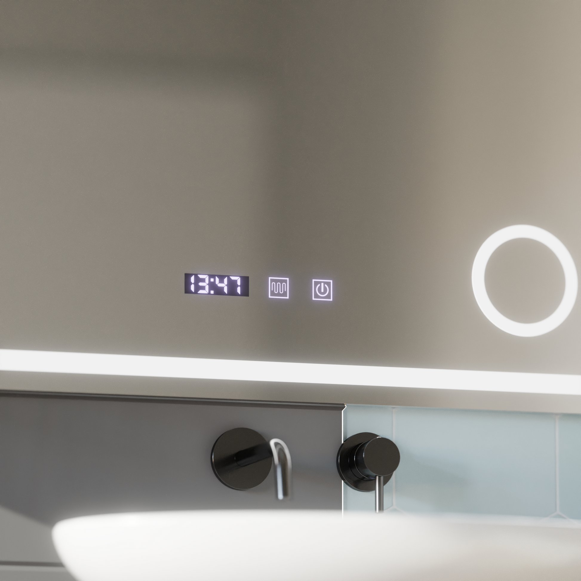 LED dotykové zrcátko NIVERA odmlžovací systém, hodiny a teplota 80x60 cm Kosmetická lupa Zrcadla Korman S Výchozí název Alessandro Design
