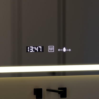 Obdélníkové LED zrcadlo 120x80cm Vérité MotionGlow Marcello, systém odmlžování, hodiny a teploměr, stmívatelné W09/120X80BTRGB Zrcadla Marcello Výchozí název Alessandro Design