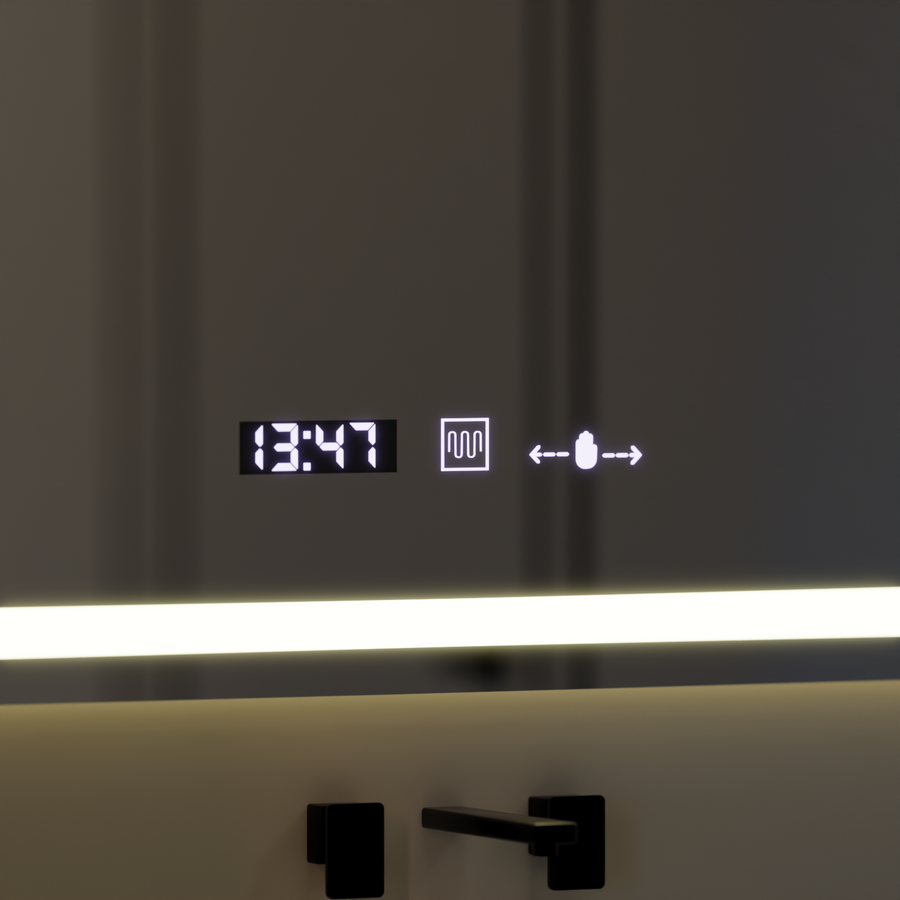 Obdélníkové LED zrcadlo 120x80cm Vérité MotionGlow Marcello, systém odmlžování, hodiny a teploměr, stmívatelné W09/120X80BTRGB Zrcadla Marcello Výchozí název Alessandro Design