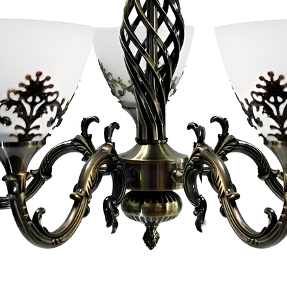 Rustikální lustr COTTAGE, 5XE27, starožitný bronz, kov a sklo Classic Candelabra Výchozí název Alessandro Design