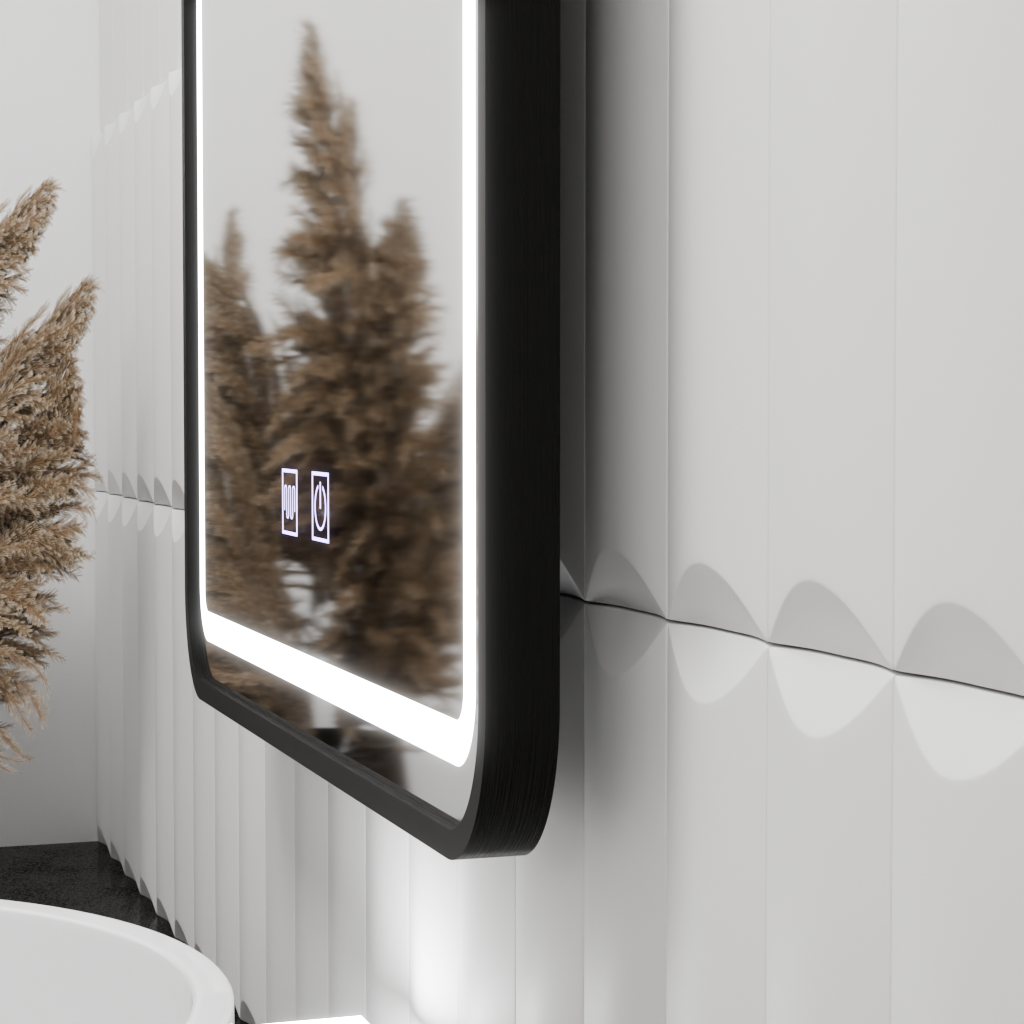 Obdélníkové LED zrcadlo 80x60cm – EDGE Touch Demister System, černý rám zrcátka Korman E Výchozí název Alessandro Design