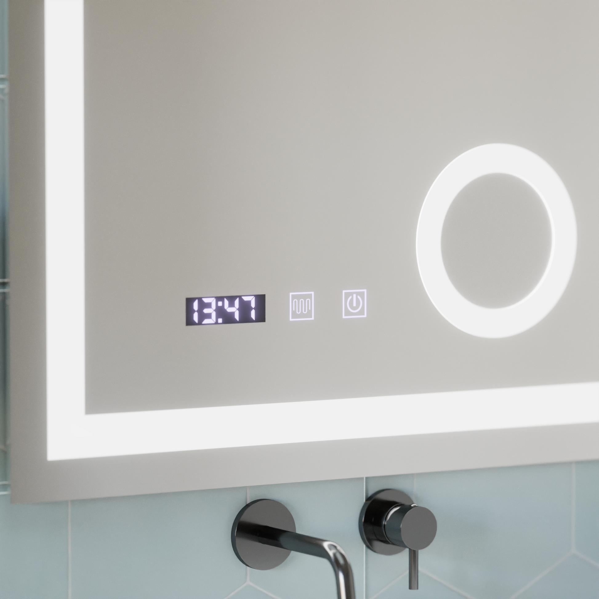 LED dotykové zrcátko NIVERA odmlžovací systém, hodiny a teplota 60x80 cm Kosmetická lupa Zrcadla Korman S Výchozí název Alessandro Design