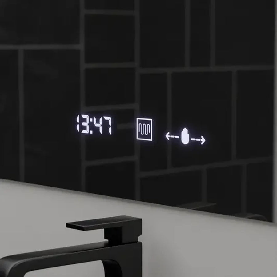 Obdélníkové LED zrcadlo, 80x60cm, ABSOLU MotionGlow Marcello, systém odmlžování, hodiny a teploměr, kosmetická lupa, stmívatelná zrcátka Marcello Výchozí název Alessandro Design