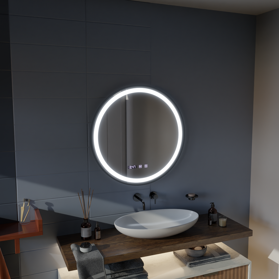 LED dotykové zrcátko NOVARA odmlžovací systém, hodiny a teplota 50 cm Černý rám broušená zrcátka Korman S Výchozí název Alessandro Design