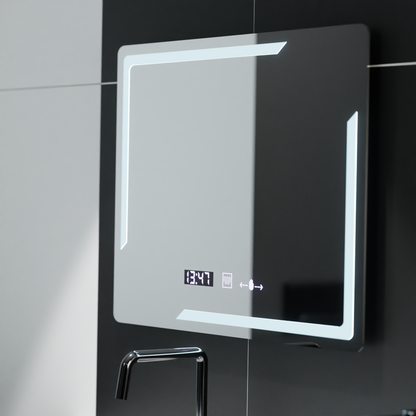 Obdélníkové LED zrcadlo, 80x60cm, Rayonnement MotionGlow Marcello, Demister System, Hodiny & Teploměr, Stmívatelná zrcátka Marcello Výchozí název Alessandro Design