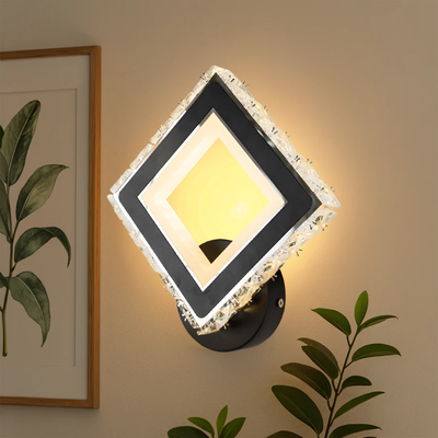 TERRANO LED nástěnné svítidlo s krystaly, čtvercové, 24W, studené/teplé/neutrální světlo, černá a nerezová ocel