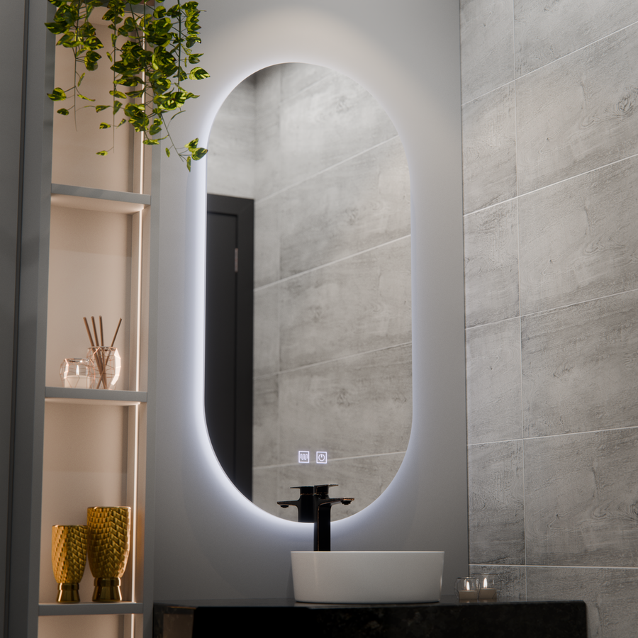 Oválné LED zrcadlo, 50x100cm, Velara Touch, Demister System, Stmívatelné