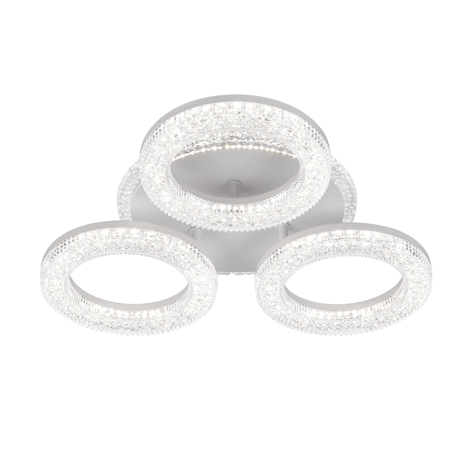 FREJA LED lustr s dálkovým ovládáním, 50W, 3000K/4000K/6000K, stmívatelný, bílý, krystaly, 3 kruhové LED lustry s dálkovým ovládáním Výchozí název Alessandro Design