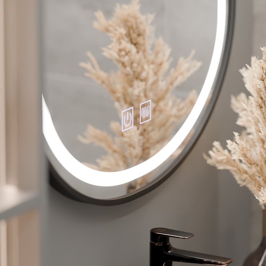 Oválné LED zrcadlo 50x80cm VETRO Touch Dimmable Demister System, černý rám Korman Mirrors E Výchozí název Alessandro Design