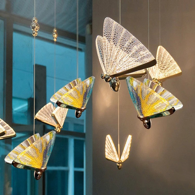 Akrylové LED závěsné světlo Butterfly 9W, teplé/neutrální/studené světlo 3000K/4000K/6000K, zlato, kov a akryl, výškově nastavitelné LED lustry Výchozí název Alessandro Design