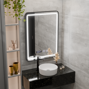Zrcadlo LED Touch Systém odmlžování LUCIDA, hodiny a teplota 50x70 cm Rám Černá kartáčovaná zrcadla Korman S Výchozí název Alessandro Design