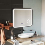 LED Touch Bernd Systém odmlžování zrcadla, hodiny a teplota 80x60 cm Černý rám kartáčovaná kosmetická lupa zrcátka Korman S Výchozí název Alessandro Design