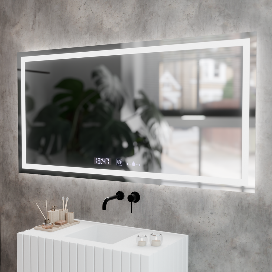 Obdélníkové LED zrcadlo, 120x60cm, Verite MotionGlow Marcello, systém odmlžování, hodiny a teploměr, stmívatelná zrcátka Marcello Výchozí název Alessandro Design