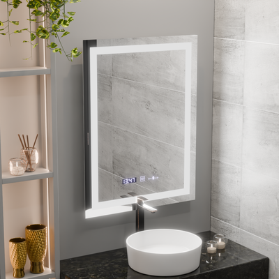 Obdélníkové LED zrcadlo, 60x80cm, Verite MotionGlow Marcello, Demister System, Hodiny & Teploměr, Stmívatelné