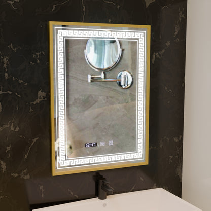 Zrcadlo LED Touch Bruno Demister System, hodiny a teplota 60x80 cm Rám z kartáčovaného zlata, S84/60X80 Zrcadla Korman S Výchozí název Alessandro Design