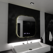 Obdélníkové LED zrcadlo 60x60 Aura Riflesso Puro MotionGlow Marcello, systém odmlžování, teploměr a hodiny, stmívatelná zrcátka Marcello Výchozí název Alessandro Design