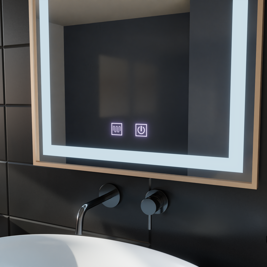 Kariri LED dotykové zrcadlo, 60x80 cm, funkce Demister, Gold Rose Kartáčovaný rám Zrcadla Korman E Výchozí název Alessandro Design