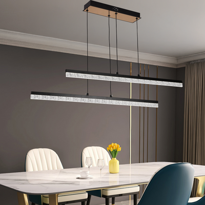 Závěsný akrylový LED lustr LT181/2BK, 37W, světlo 3000/4000/6000K, černý, nastavitelná výška