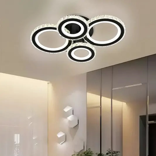 LED lustr s dálkovým ovládáním a krystalem NOVA ROTONDA RGB 68W, 4 kruhy, studené/teplé/neutrální světlo, stmívatelné, černé křišťálové LED lustry Výchozí název Alessandro Design