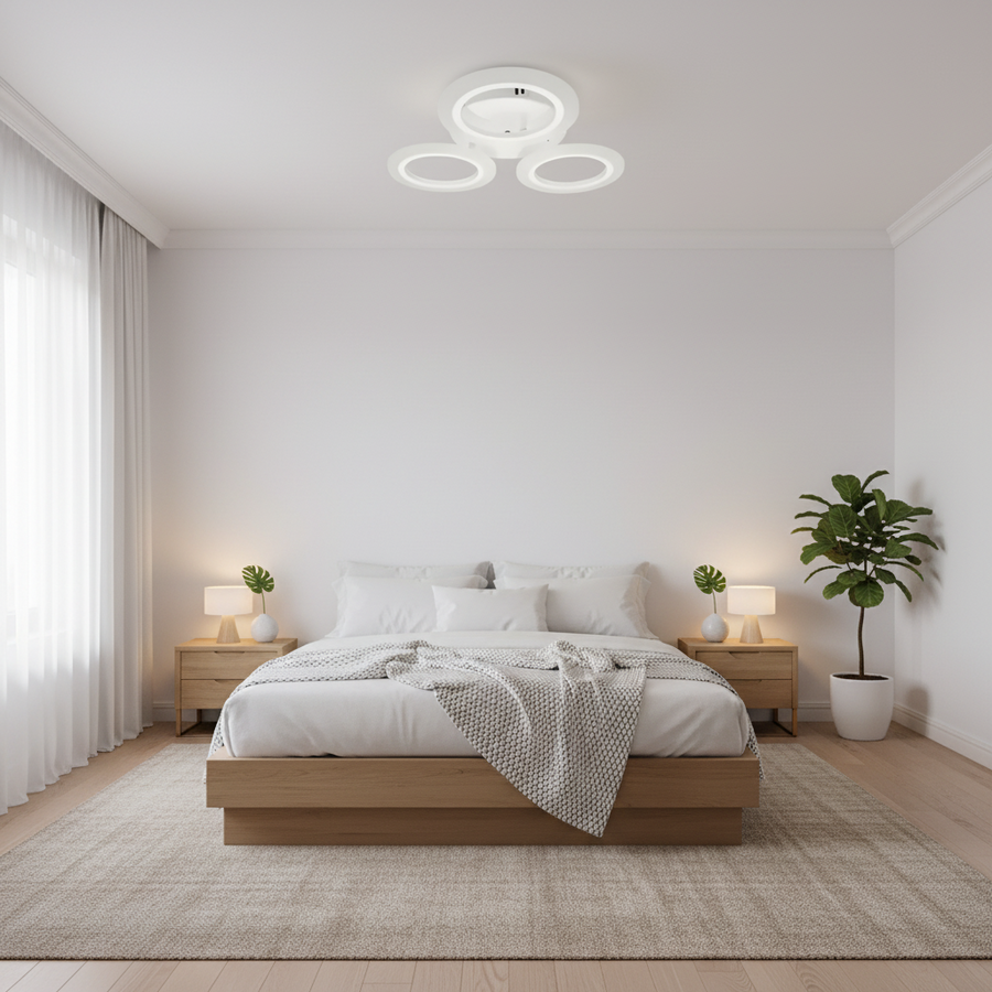 VELKÝ LED lustr 27W, 3 kruhy, neutrální světlo, bílý