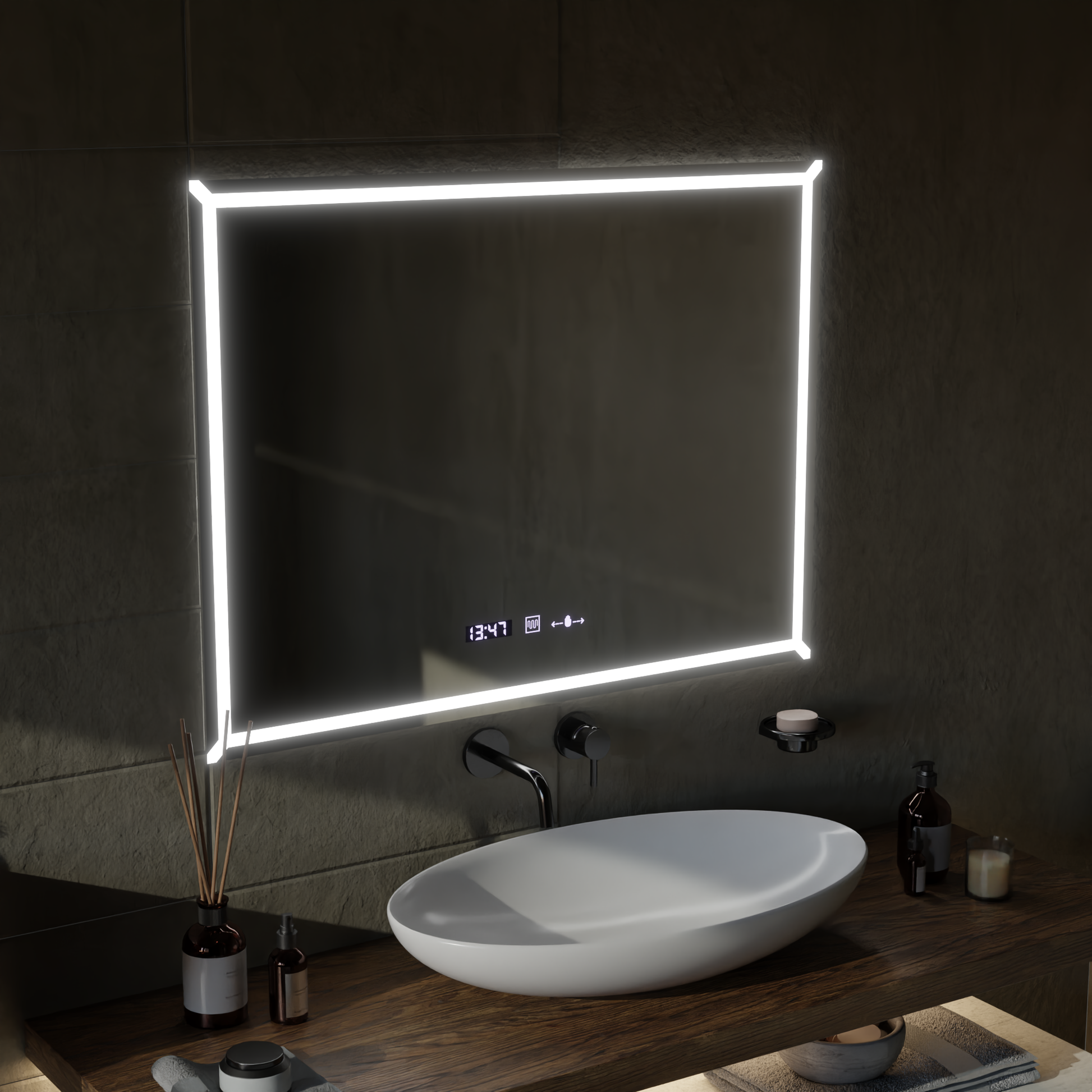 Obdélníkové LED zrcadlo, 80x60cm, VillayTouch Marcello, Demisting System, Dimabila Mirrors Marcello Výchozí název Alessandro Design