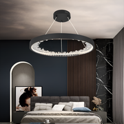 Lustra LED suspendata cu telecomanda, Cristale K9, 28W, 1 Cerc, lumina Rece/Calda/Neutra, Dimabila, Negru, Inaltime Reglabila Lustre Moderne Default Title Alessandro Design
