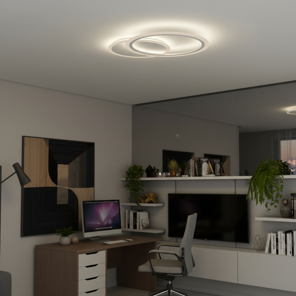 LED lustr s dálkovým ovládáním LUCY 27W, 2 kruhy, studené/teplé/neutrální světlo, stmívatelné, bílý LED lustr s dálkovým ovládáním Výchozí název Alessandro Design