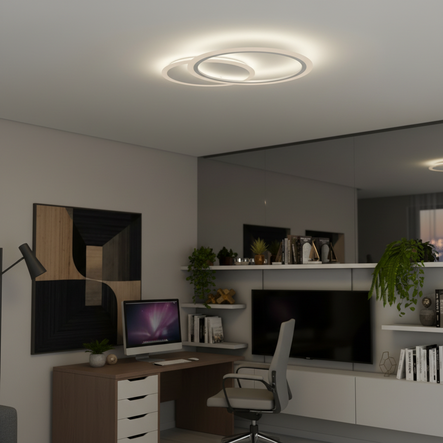 LED lustr s dálkovým ovládáním LUCY 27W, 2 kruhy, studené/teplé/neutrální světlo, stmívatelné, bílý LED lustr s dálkovým ovládáním Výchozí název Alessandro Design