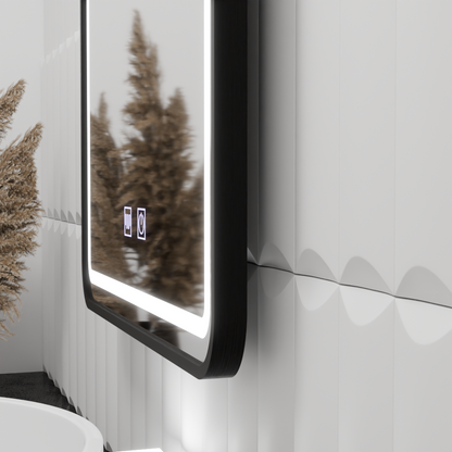 Obdélníkové LED zrcadlo 90x75cm EDGE Touch Demister System, černý rám zrcadla Korman E Výchozí název Alessandro Design