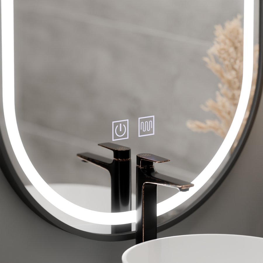 Oválné LED zrcadlo 50x100cm VETRO Touch Dimable Demister System, černý rám Korman Mirrors E Výchozí název Alessandro Design