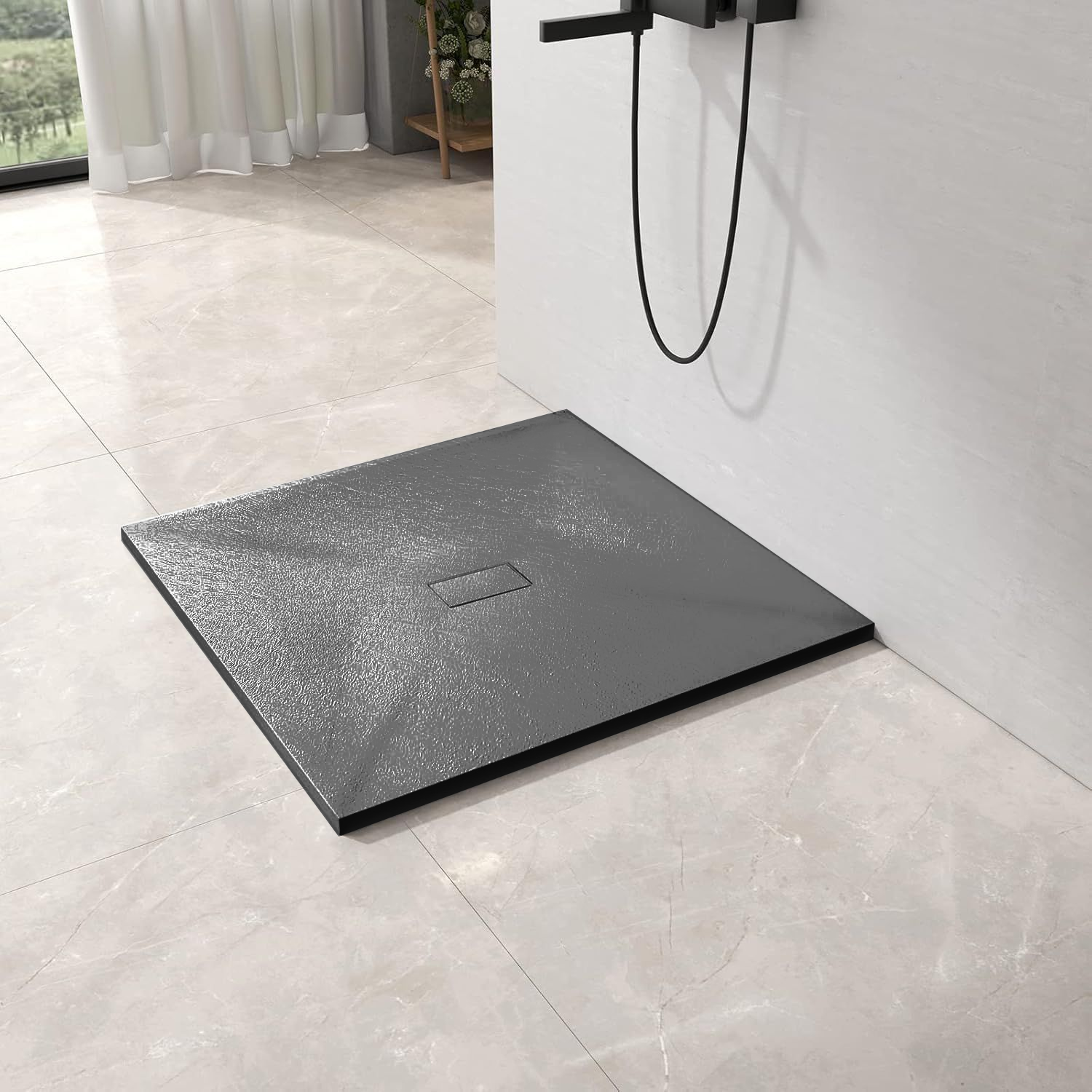 Čtvercová sprchová vanička 90x90 cm, štíhlá 3 cm, tmavě šedá Domov a zahrada Výchozí název Alessandro Design